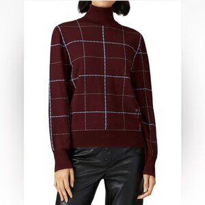 Victoria Beckham Polo Neck Sweater Red Check Womens Size Medium